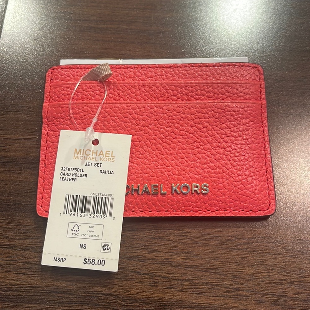 NWT Michael Michael Kors Jet Set card holder pink Dahlia